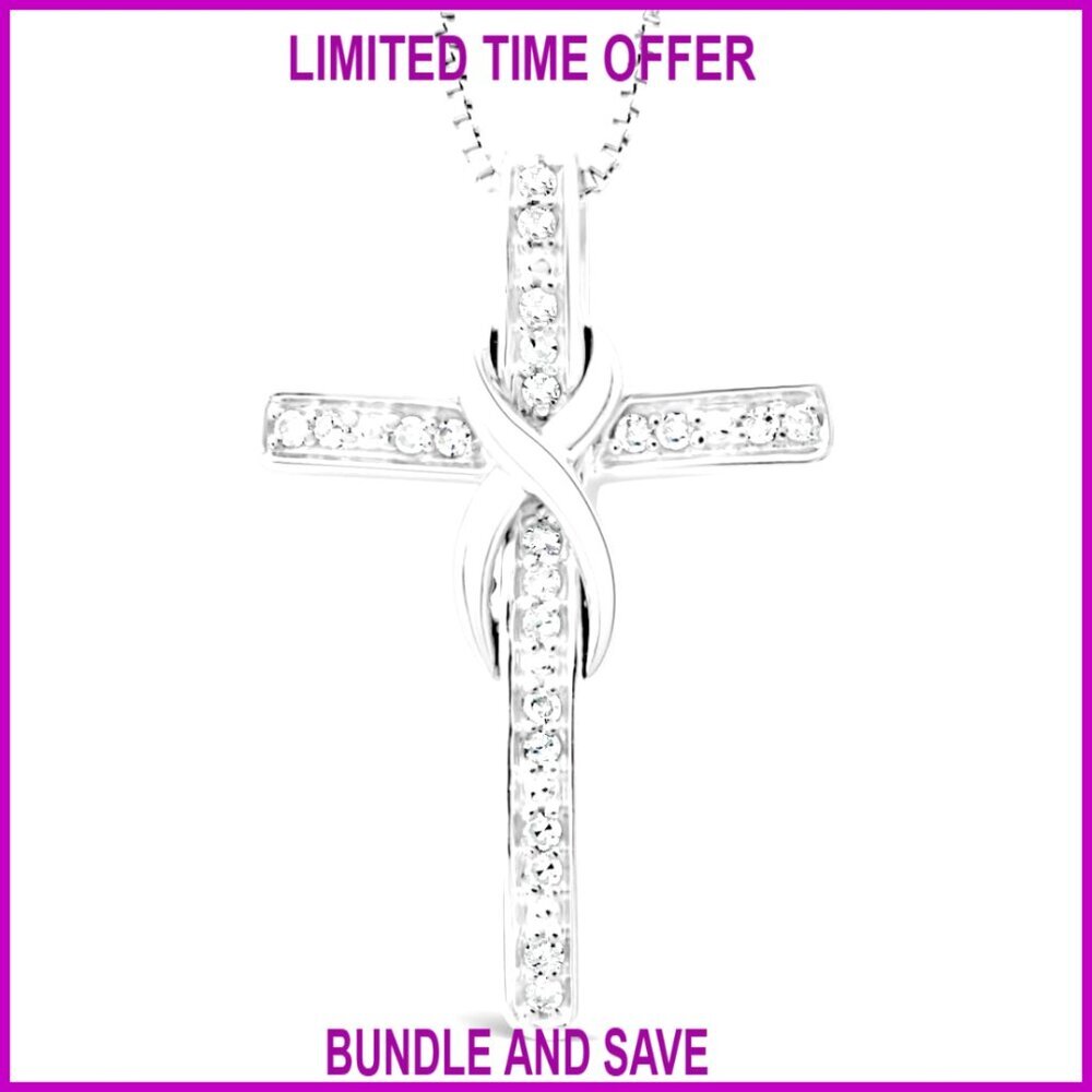 Sterling Silver Diamond Cross Pendant Necklace 1/10 CTTW 18 Inch Chain